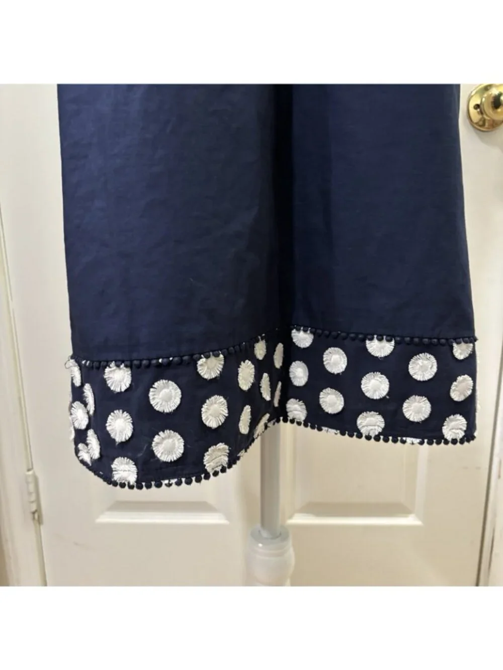 J Crew Bell Sleeve Polkadot Navy Blue Cotton Short Dress Size 6